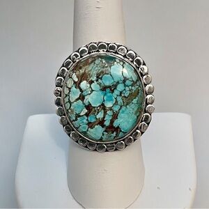New Lander Turquoise Silver Gemstone Ring Size 9